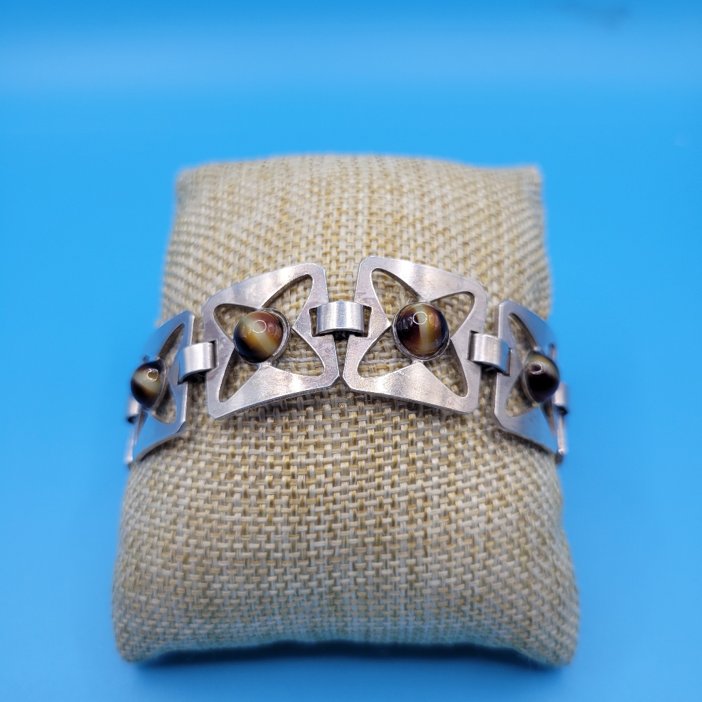 Vintage 800 Brown Stone Sterling Silver Made In Arezzo Italy Link Bracelet 243$